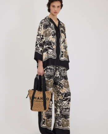 ERMANNO FIRENZE - PANTALONI IN RASO DI VISCOSA CON STAMPA TROPICALE