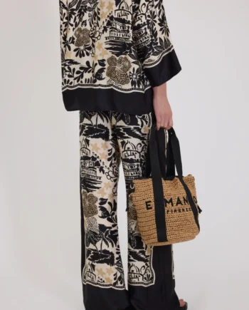 ERMANNO FIRENZE - PANTALONI IN RASO DI VISCOSA CON STAMPA TROPICALE