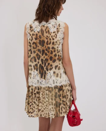 ERMANNO FIRENZE - ABITO CORTO IN GEORGETTE STAMPA ANIMALIER CON PIZZO