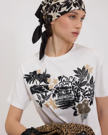 ERMANNO FIRENZE - FOULARD IN RASO DI VISCOSA CON STAMPA TROPICALE